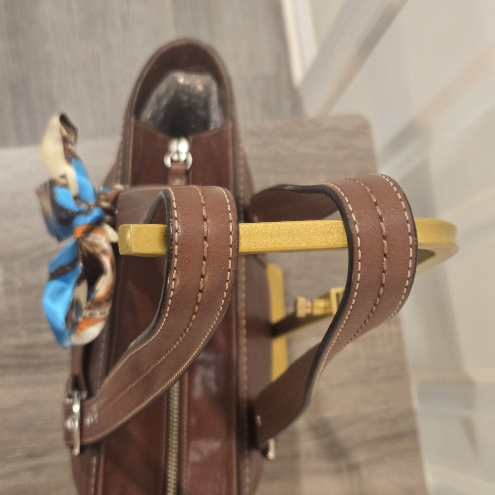 Coach Brown Leather Purse with Scarf Accent - Picture 8 of 14